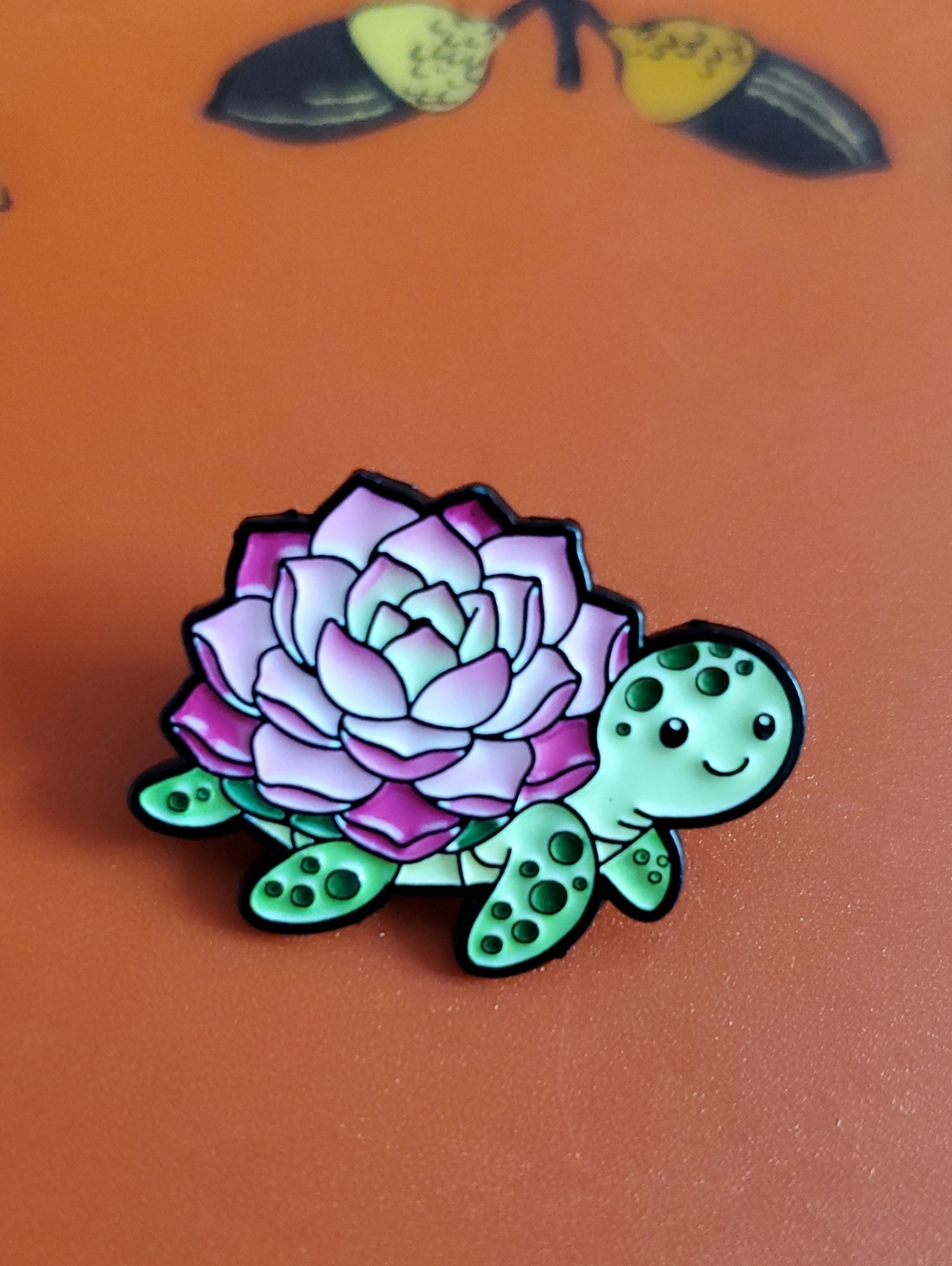 Succulent Turtle Enamel Pin - Pink & Green